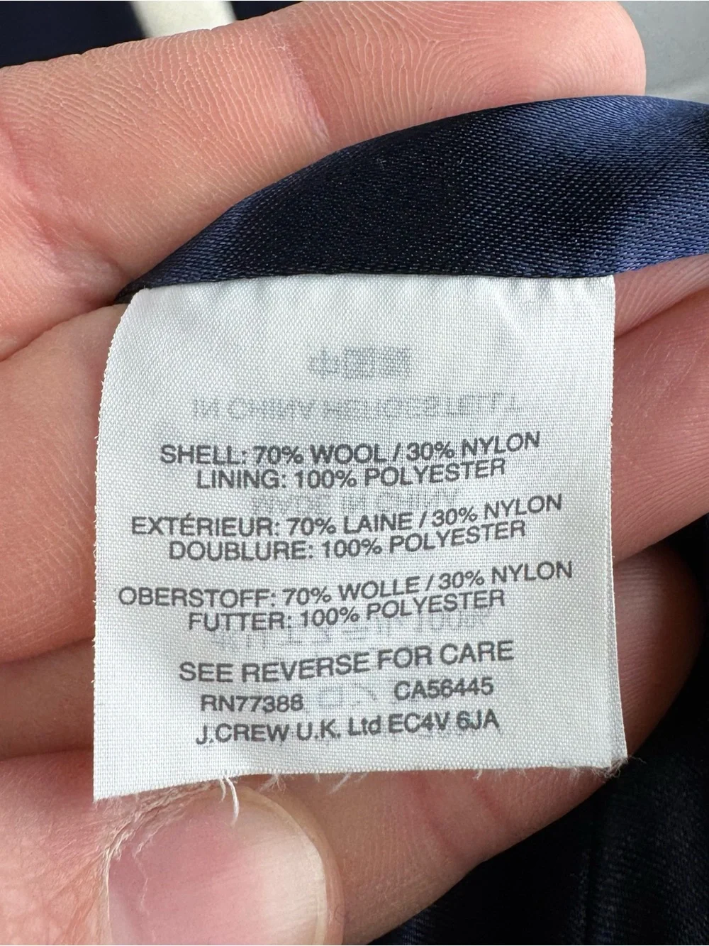 J. Crew Italian Wool Navy & Ivory Contrast Trim Belted Coat Size 4 - Picture 4 of 10
